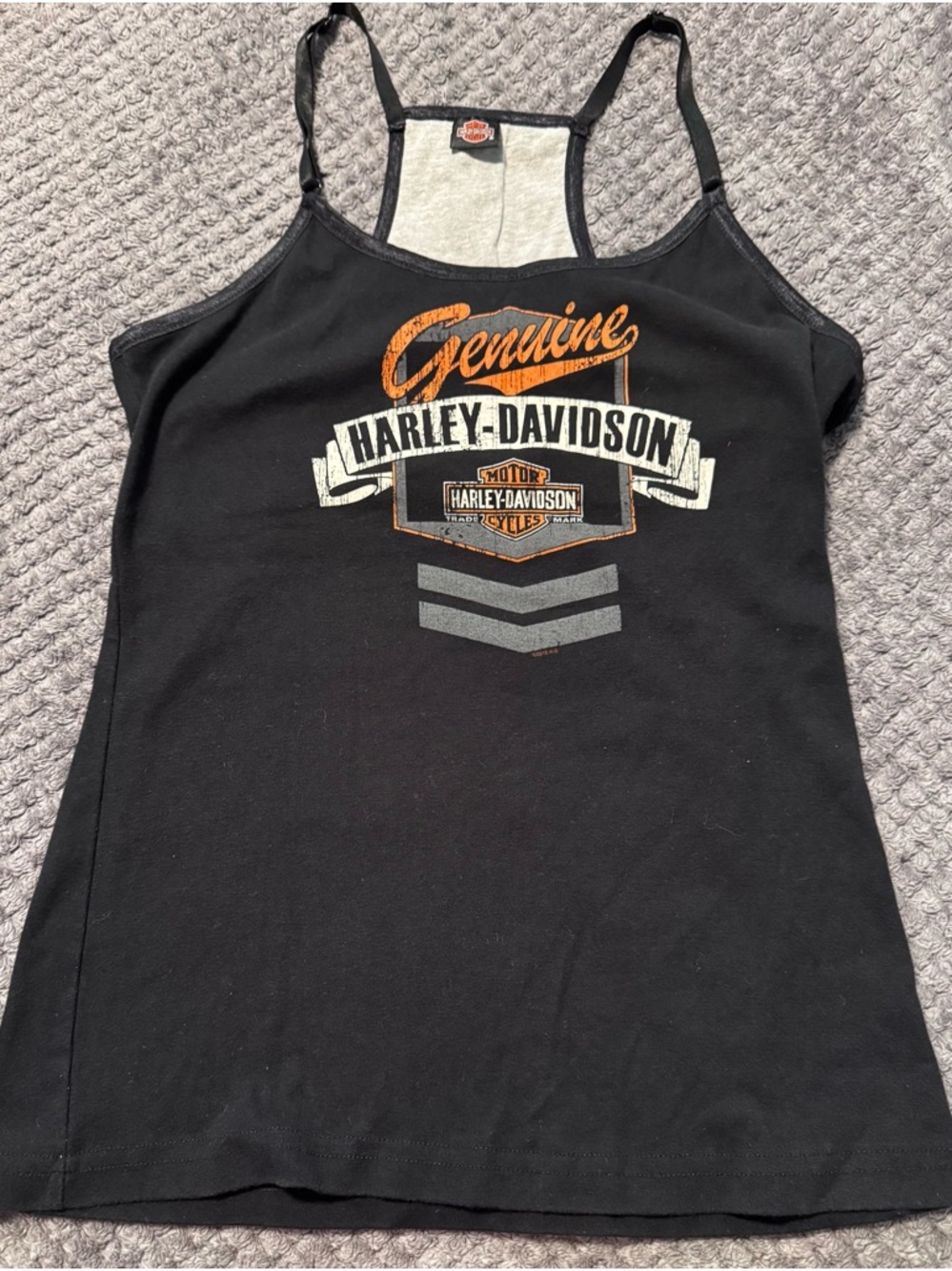 Harley-Davidson Black Tank Top with Orange 'Genuine' Script